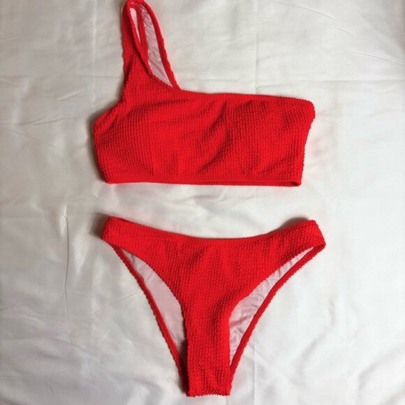 Women's Bikini Swimsuit Size M Orange off shoulder NWOT - Picture 3 of 6